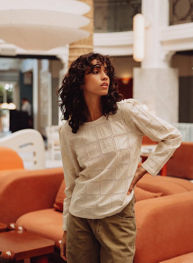 Blouse Indi & Cold bi-matière à crochet beige parchemin