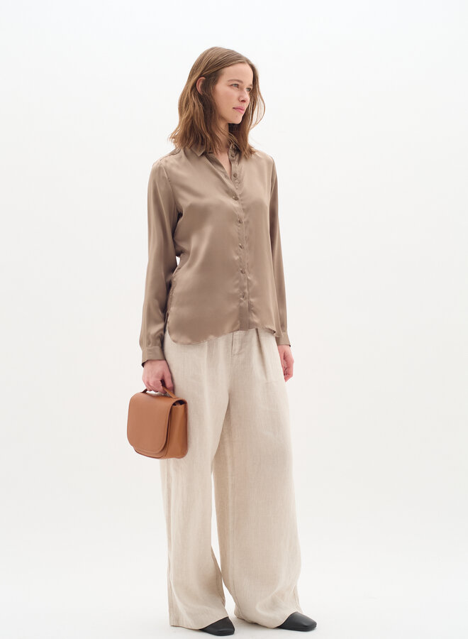 Chemise InWear Leonore à col classique en soie beige taupe
