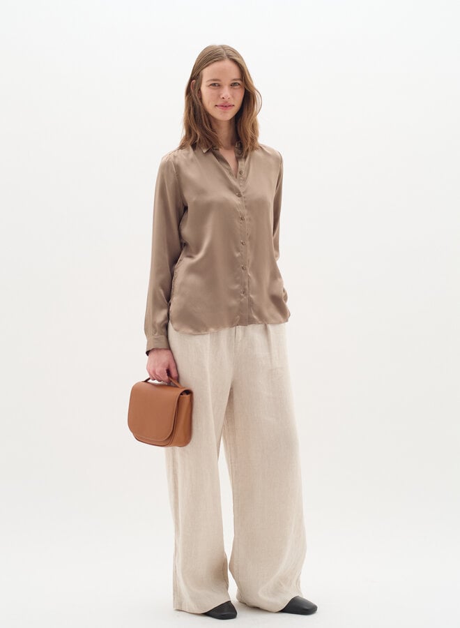 Chemise InWear Leonore à col classique en soie beige taupe