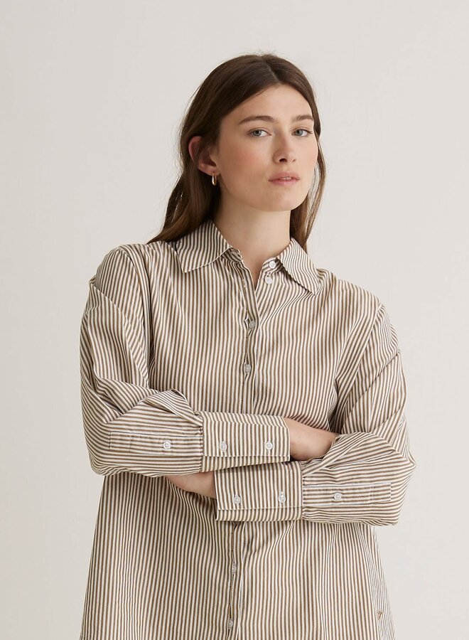 Chemise Yerse Boston rayée  brun cassonade & blanche