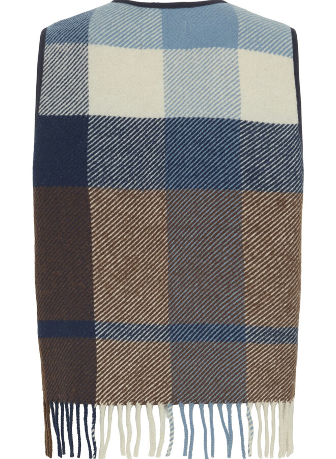 Veste Atelier Rêve Luna sans manches à franges & carreaux bleue multi