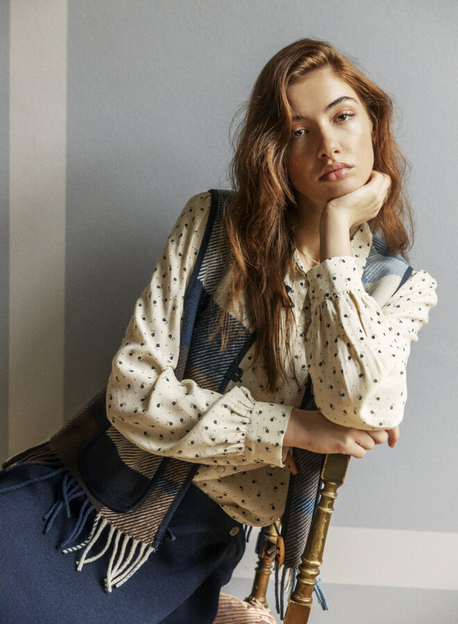 Veste Atelier Rêve Luna sans manches à franges & carreaux bleue multi