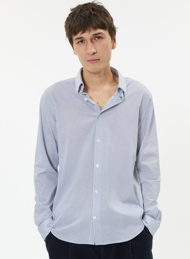 Chemise Matinique Trostol blanche à rayures tissées bleues grises