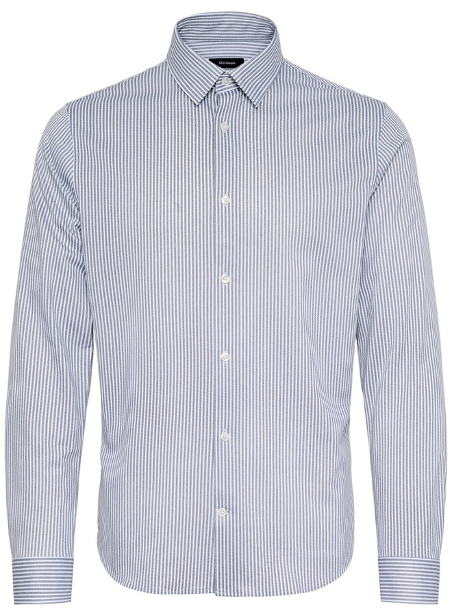 Chemise Matinique Trostol blanche à rayures tissées bleues grises