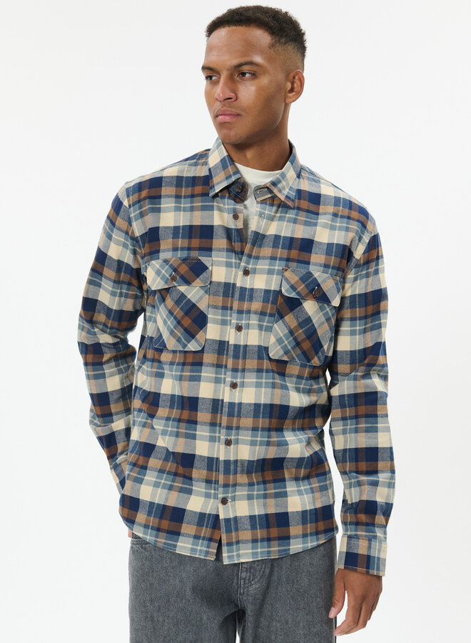 Chemise Matinique Cristaldo en flanelle à carreaux bleu marine & beige camel