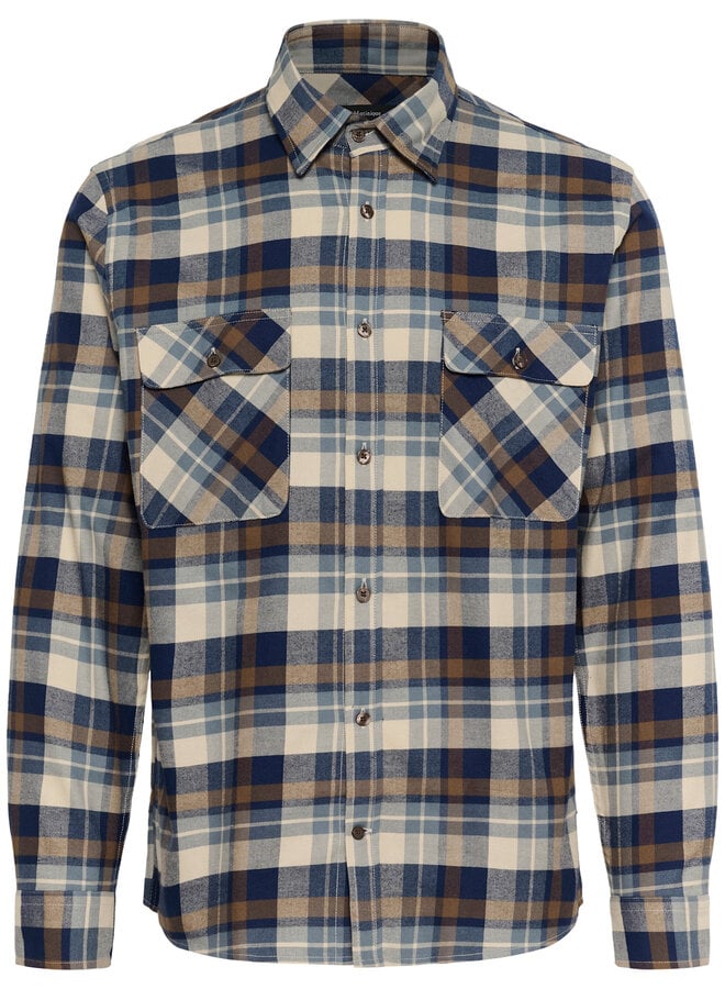 Chemise Matinique Cristaldo en flanelle à carreaux bleu marine & beige camel