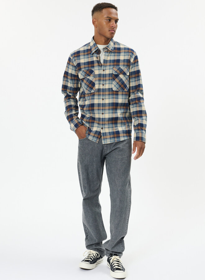 Chemise Matinique Cristaldo en flanelle à carreaux bleu marine & beige camel