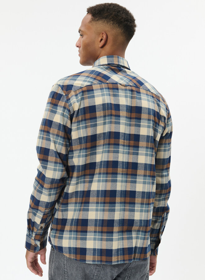 Chemise Matinique Cristaldo en flanelle à carreaux bleu marine & beige camel