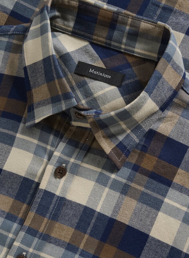 Chemise Matinique Cristaldo en flanelle à carreaux bleu marine & beige camel