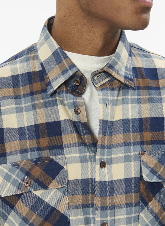 Chemise Matinique Cristaldo en flanelle à carreaux bleu marine & beige camel