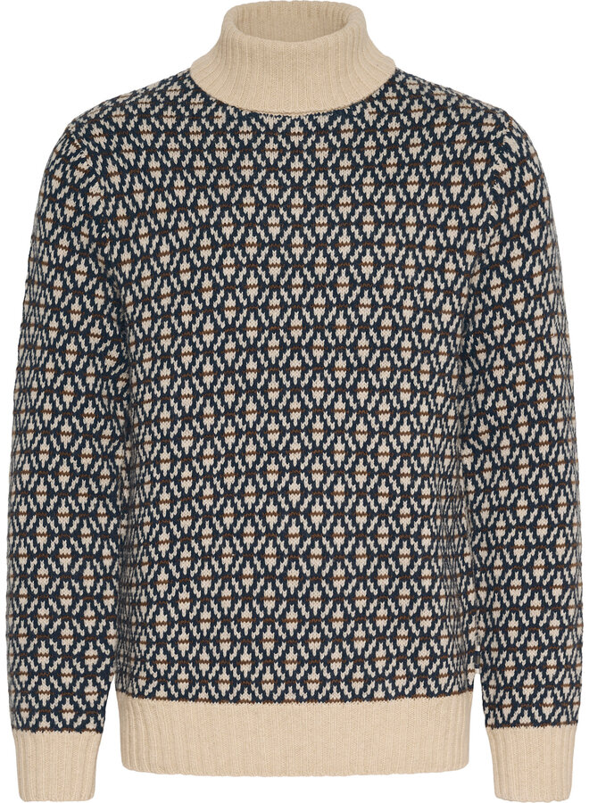 Tricot Matinique Roll Heritage à col montant tricoté bleu marine, écru & beige camel