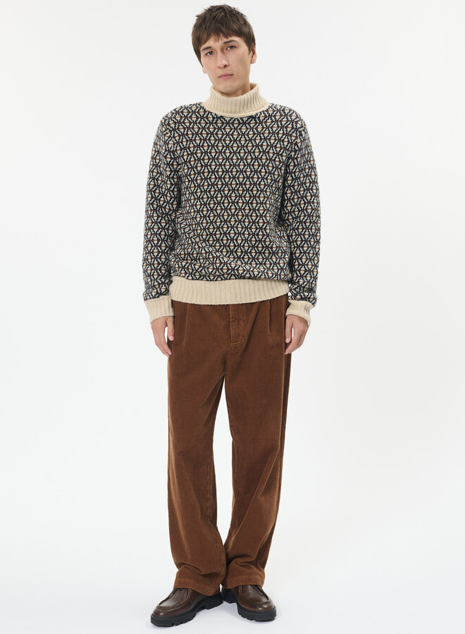 Tricot Matinique Roll Heritage à col montant tricoté bleu marine, écru & beige camel