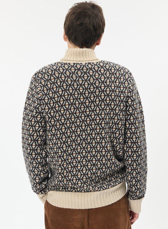 Tricot Matinique Roll Heritage à col montant tricoté bleu marine, écru & beige camel