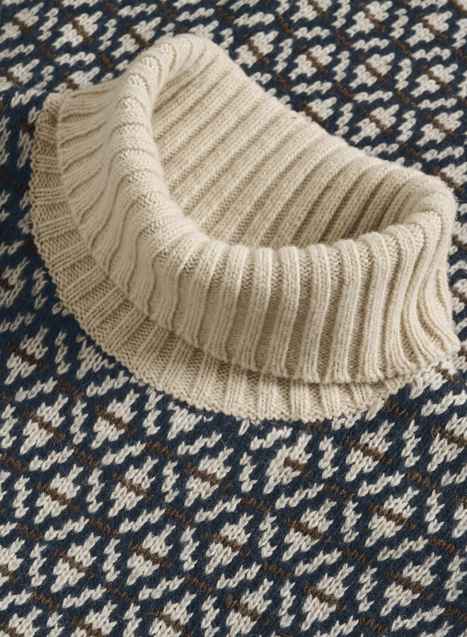 Tricot Matinique Roll Heritage à col montant tricoté bleu marine, écru & beige camel