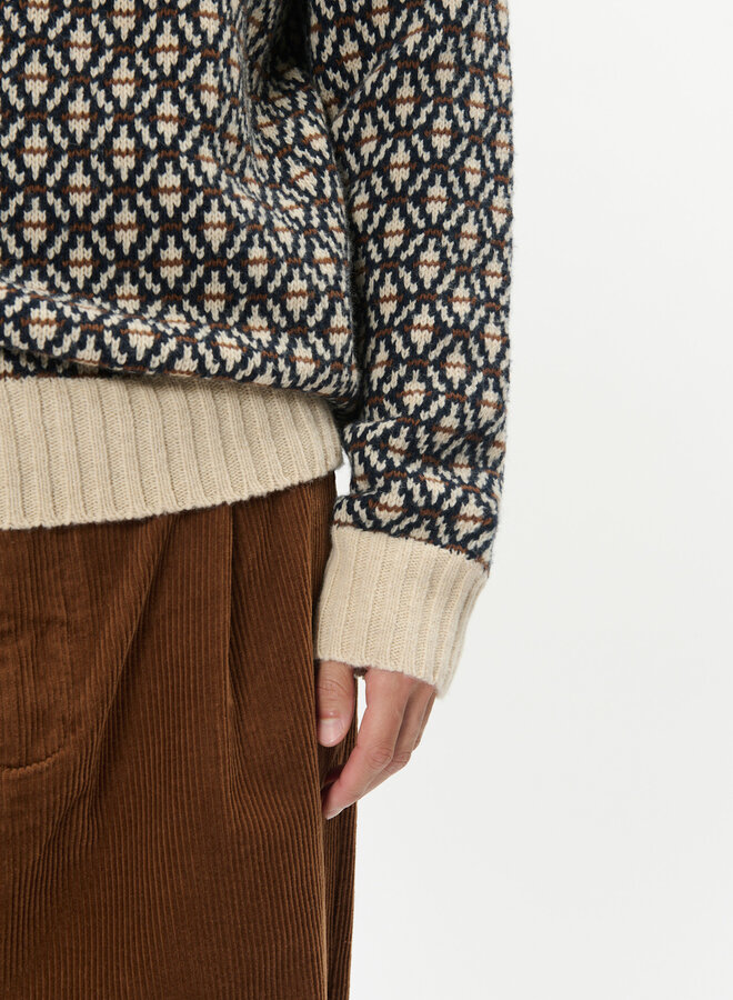 Tricot Matinique Roll Heritage à col montant tricoté bleu marine, écru & beige camel