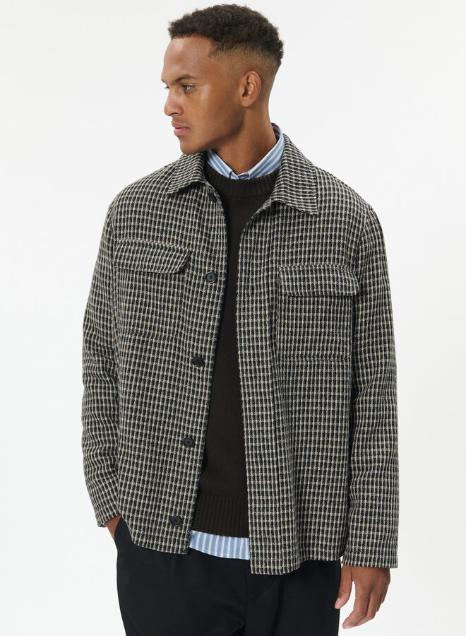 Surchemise Matinique Drewer à carreaux tissés noirs, beiges & gris
