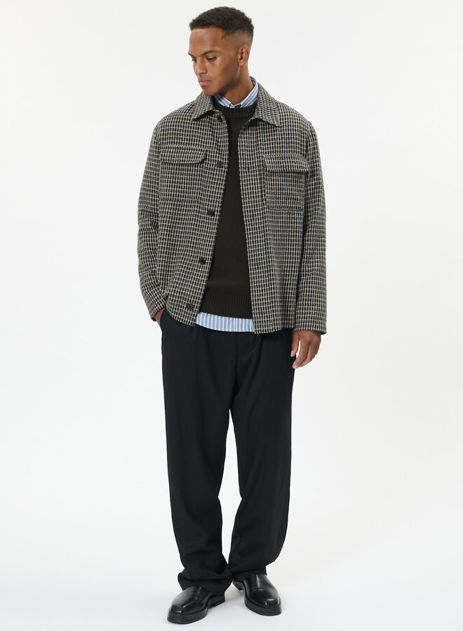 Surchemise Matinique Drewer à carreaux tissés noirs, beiges & gris