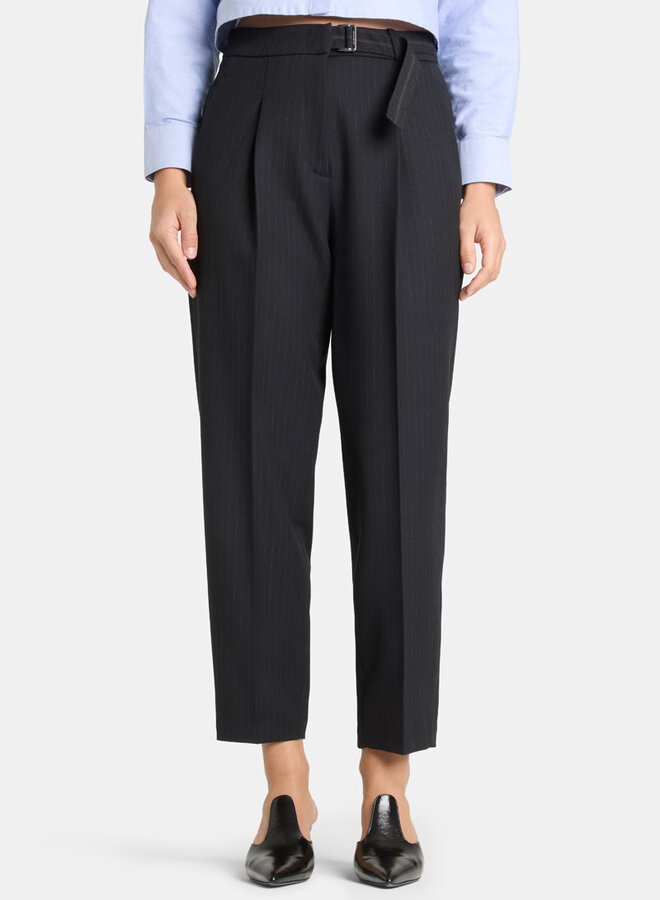 Pantalon Cambio Elaine Pleat à plis bleu marine rayé