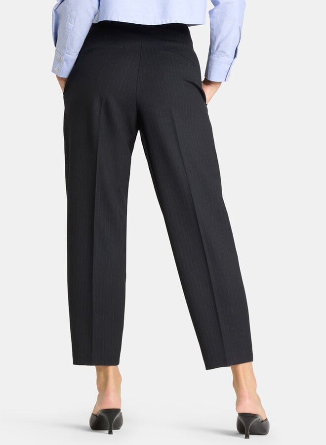 Pantalon Cambio Elaine Pleat à plis bleu marine rayé