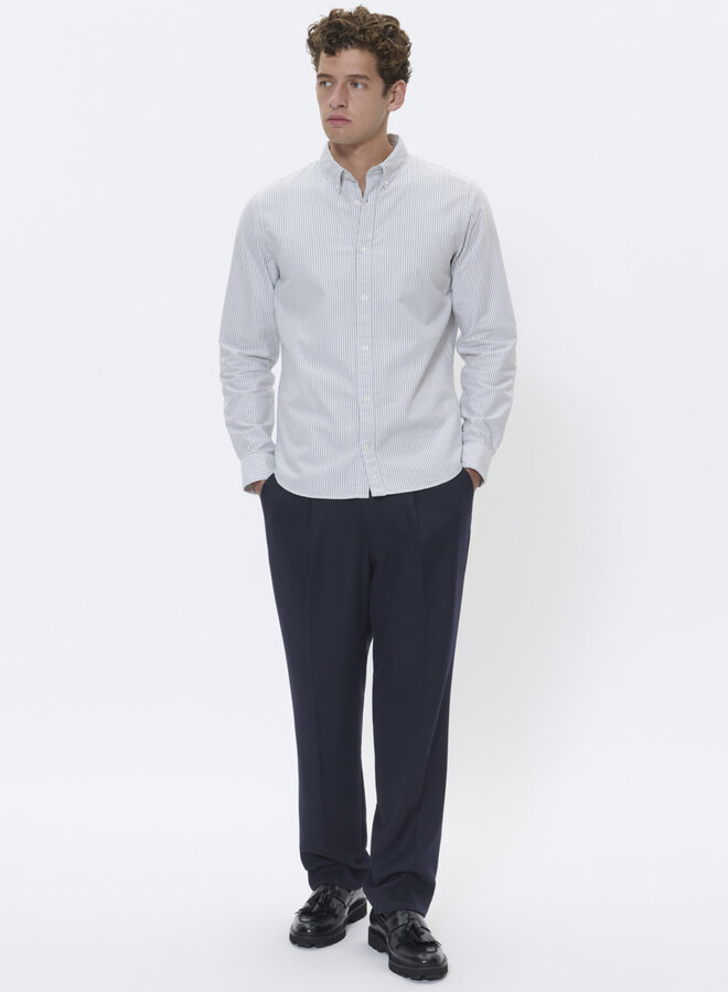 Chemise Matinique Trostol Oxford rayée vert olive & blanche