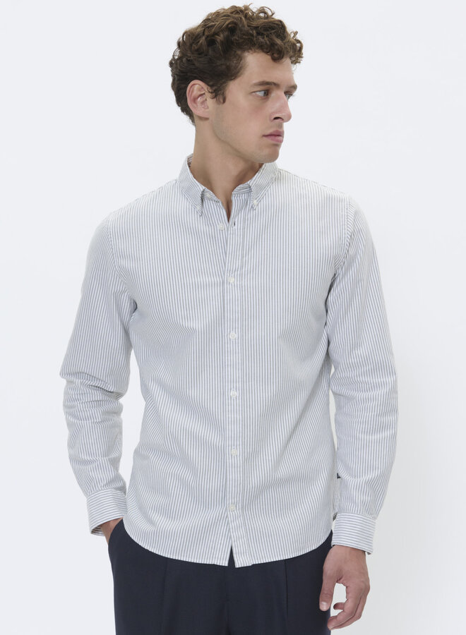 Chemise Matinique Trostol Oxford rayée vert olive & blanche