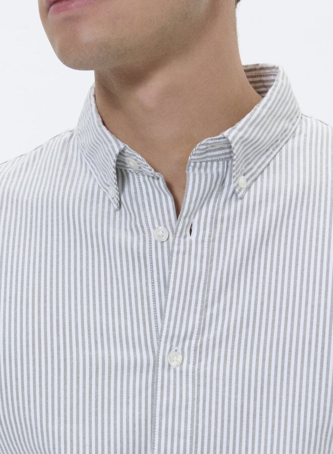 Chemise Matinique Trostol Oxford rayée vert olive & blanche