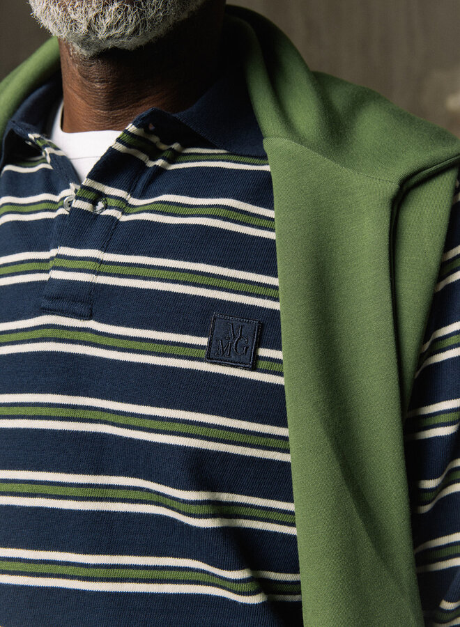 Polo Mos Mosh Gallery Happe bleu marine rayé vert & écru