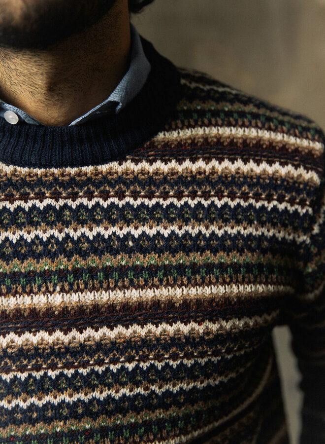 Tricot Mos Mosh Gallery Laporte tissé bleu marine, bordeaux & vert multi