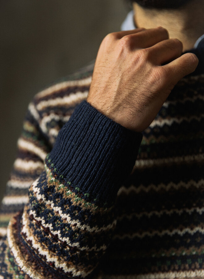 Tricot Mos Mosh Gallery Laporte tissé bleu marine, bordeaux & vert multi