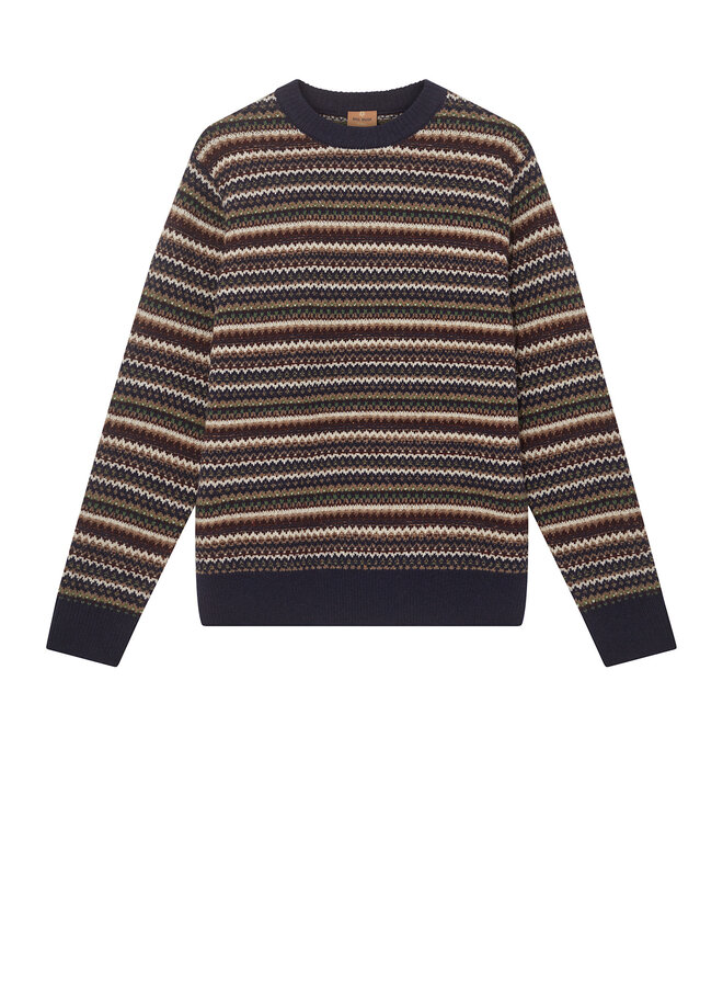 Tricot Mos Mosh Gallery Laporte tissé bleu marine, bordeaux & vert multi