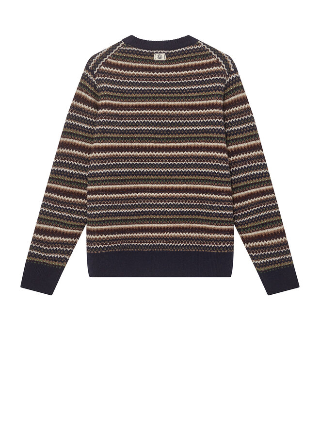 Tricot Mos Mosh Gallery Laporte tissé bleu marine, bordeaux & vert multi