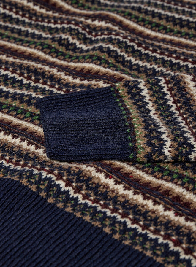 Tricot Mos Mosh Gallery Laporte tissé bleu marine, bordeaux & vert multi