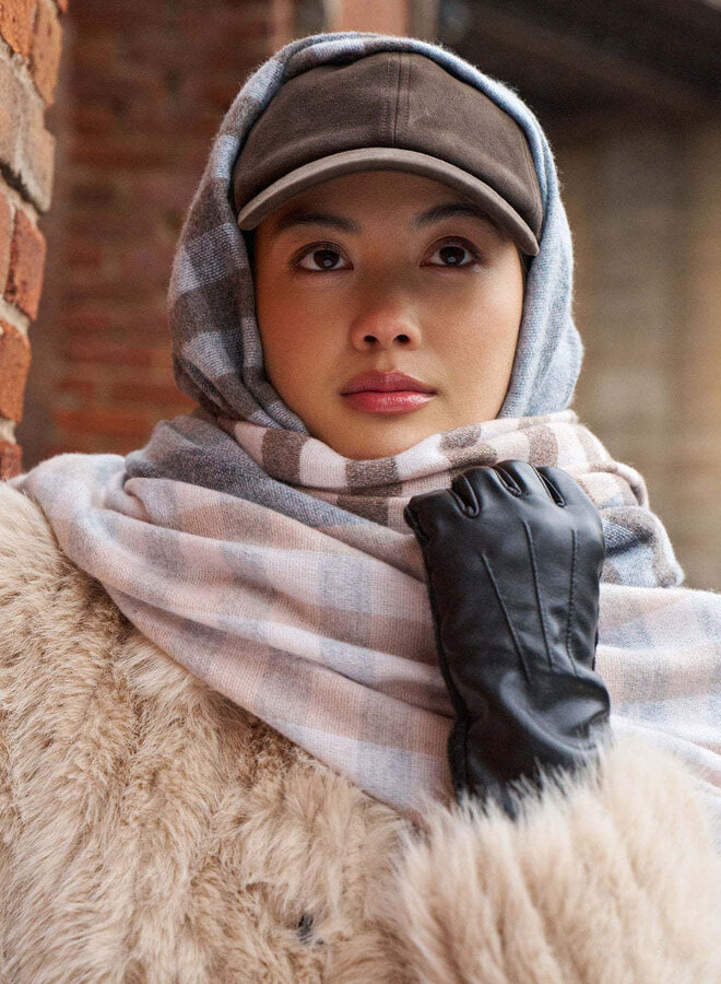 Foulard Echo à rayures & carreaux taupe, beige & gris