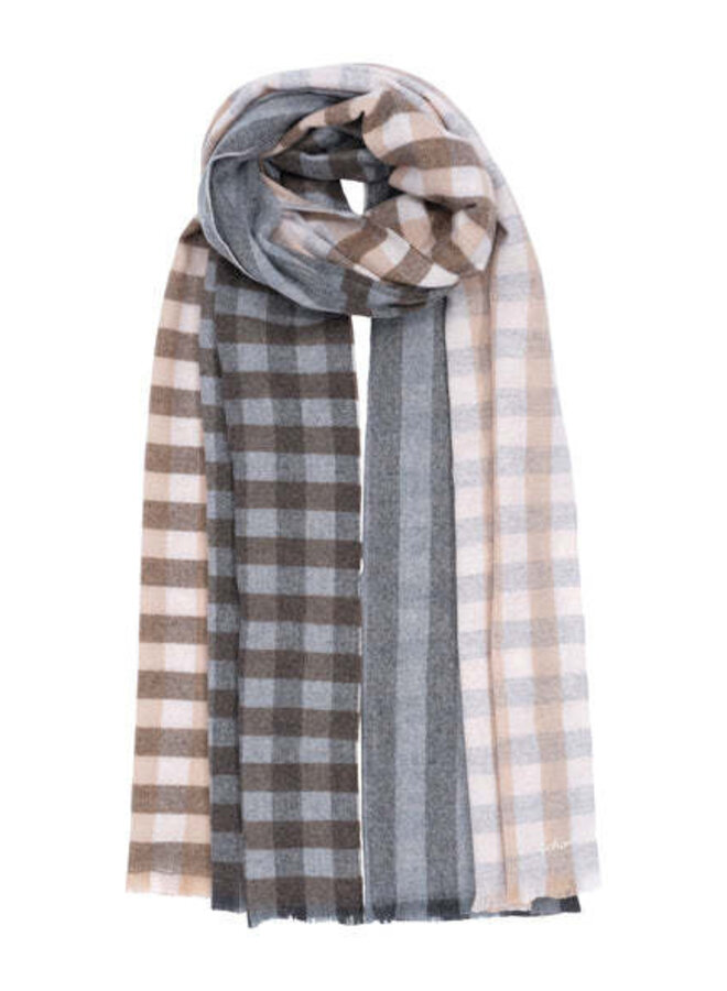 Foulard Echo à rayures & carreaux taupe, beige & gris