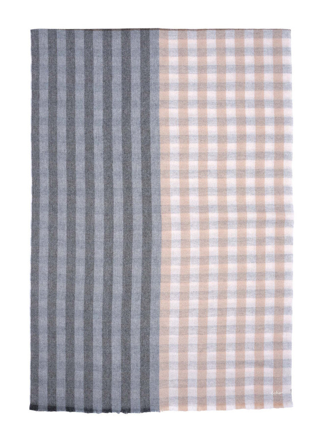 Foulard Echo à rayures & carreaux taupe, beige & gris