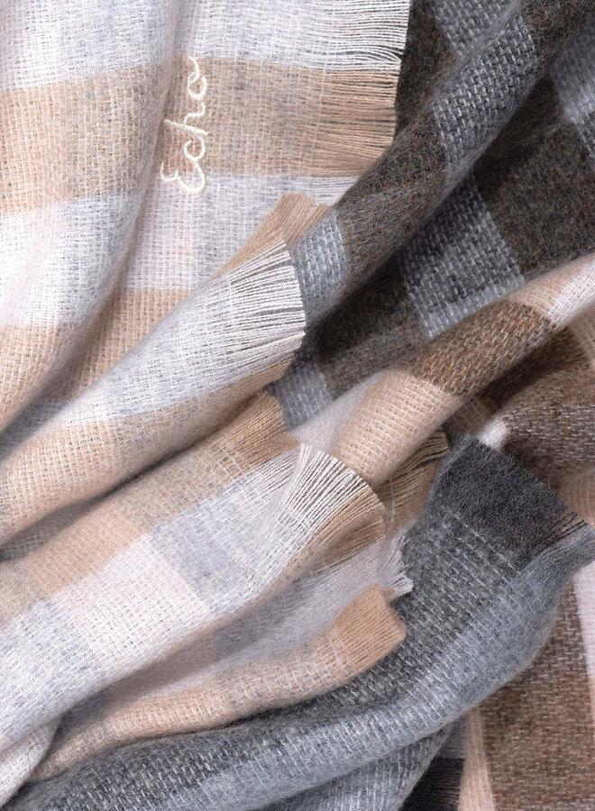Foulard Echo à rayures & carreaux taupe, beige & gris