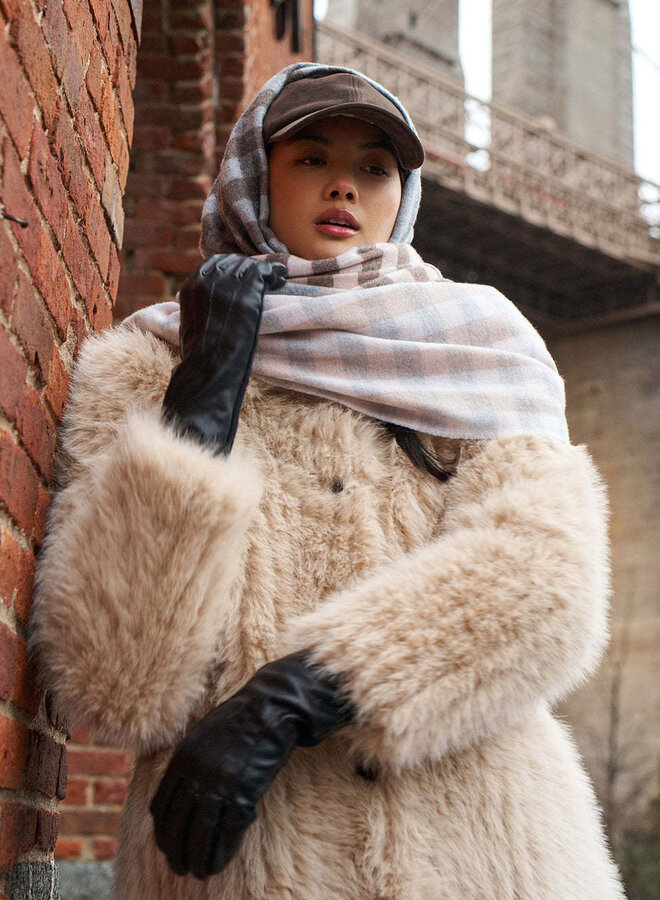 Foulard Echo à rayures & carreaux taupe, beige & gris