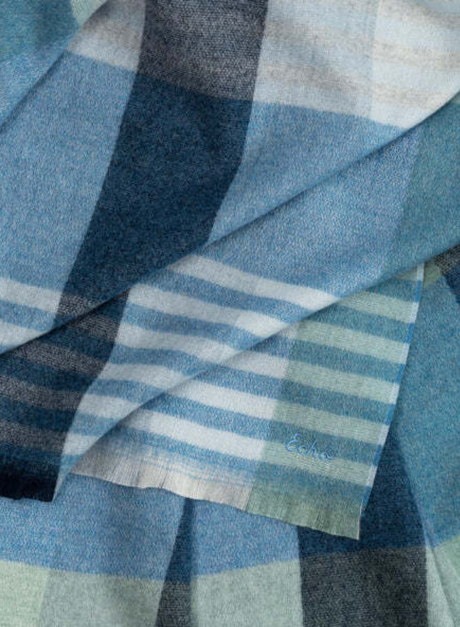 Foulard Echo rayé bleu marine, bleu ciel & vert
