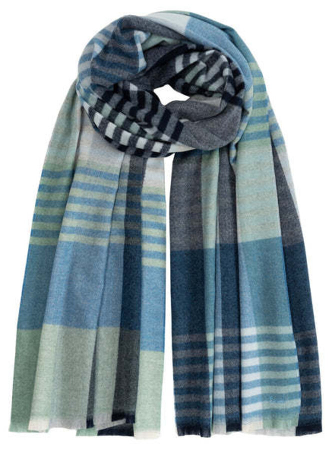 Foulard Echo rayé bleu marine, bleu ciel & vert