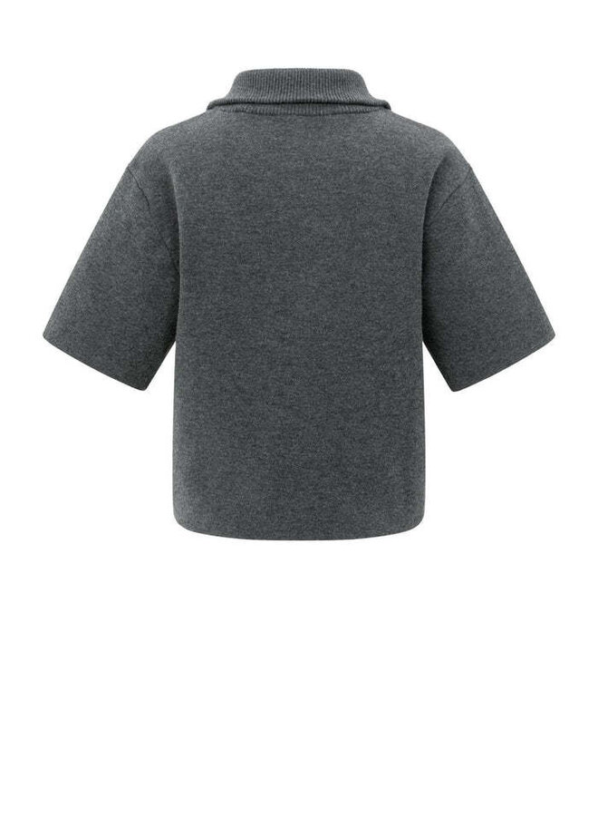 Tricot Yaya à col montant à zip à manches courtes gris charcoal