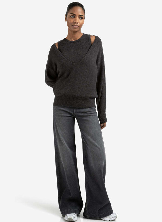 Jeans Yaya à jambes larges gris délavé