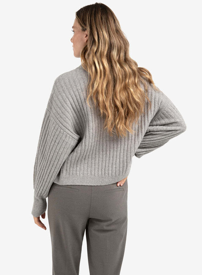 Tricot Yaya à mailles côtelées à col rond gris taupe mélange