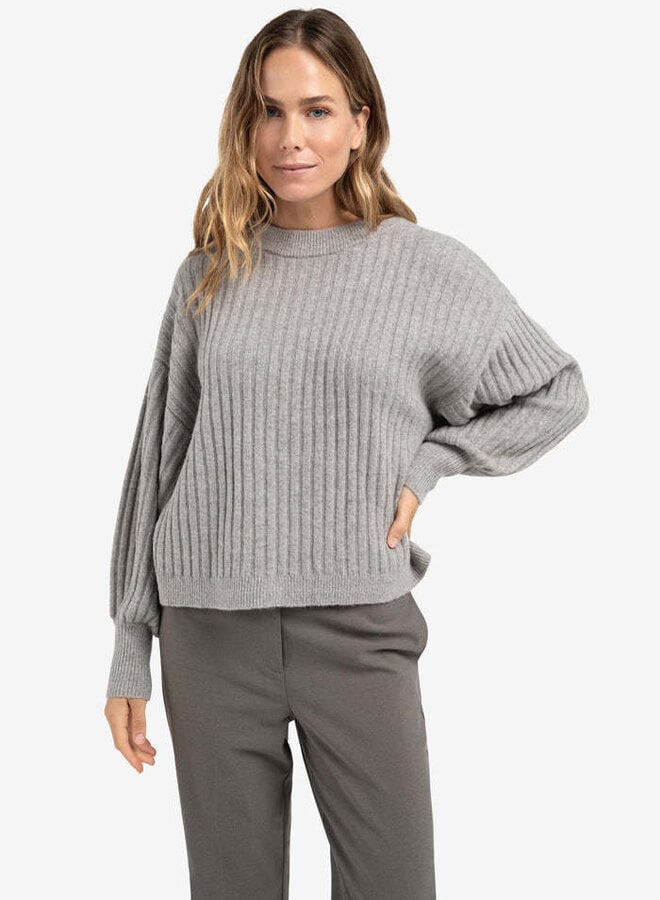 Tricot Yaya à mailles côtelées à col rond gris taupe mélange