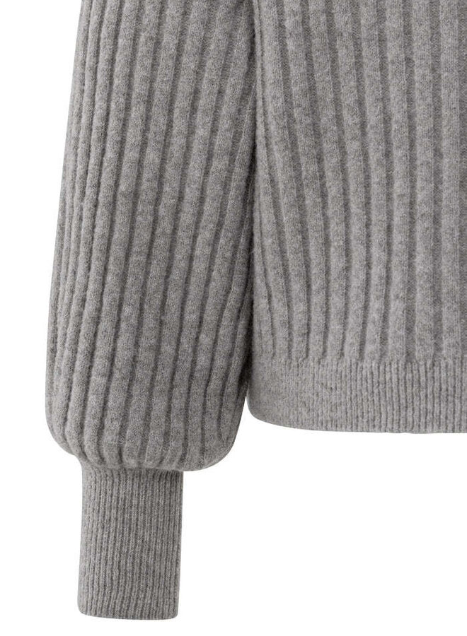 Tricot Yaya à mailles côtelées à col rond gris taupe mélange