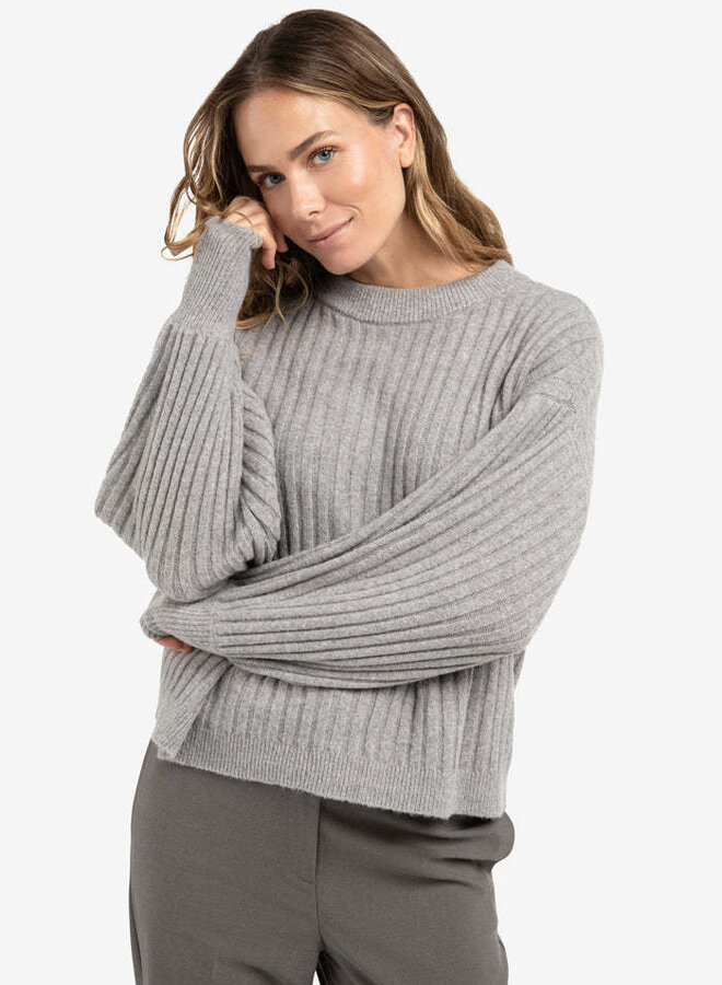 Tricot Yaya à mailles côtelées à col rond gris taupe mélange