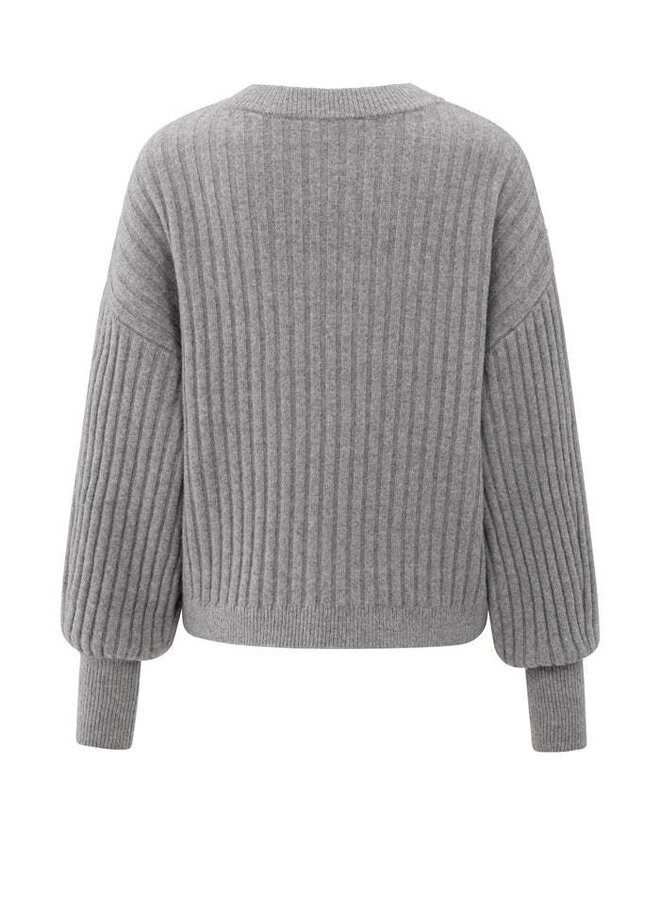 Tricot Yaya à mailles côtelées à col rond gris taupe mélange