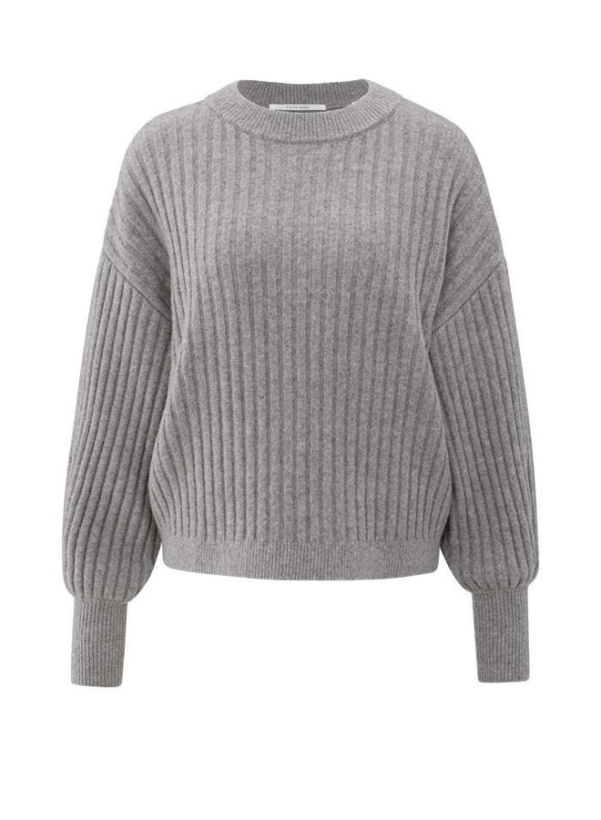 Tricot Yaya à mailles côtelées à col rond gris taupe mélange