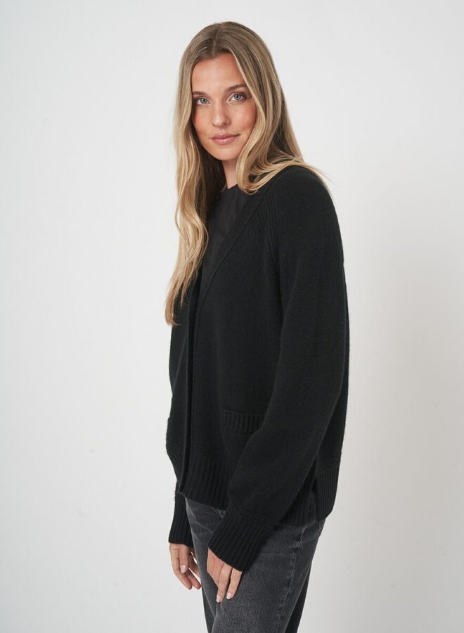 Cardigan Repeat à col V boutonné à 2 poches noir