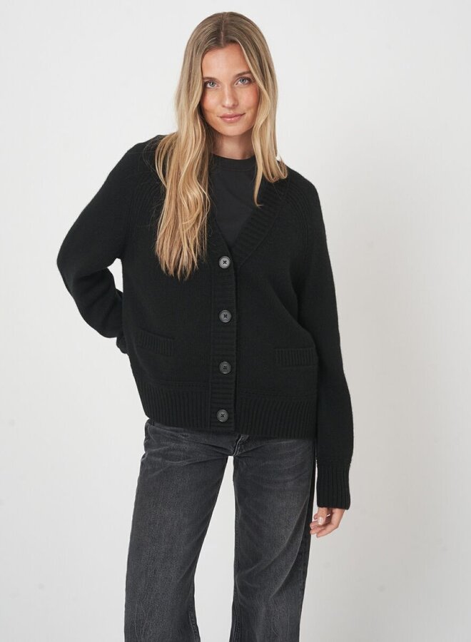 Cardigan Repeat à col V boutonné à 2 poches noir