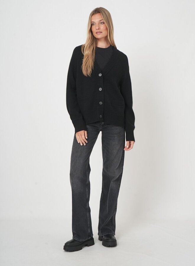 Cardigan Repeat à col V boutonné à 2 poches noir